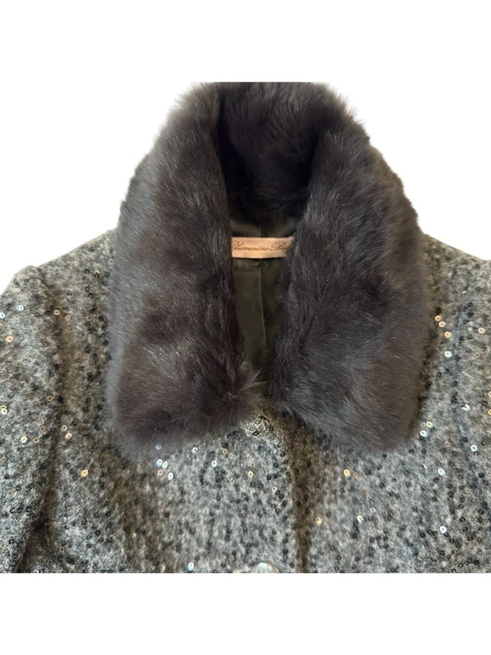 Blumarine Girls 3T Coat Wool Blend Black w Logo Detachable Faux Fur Collar Italy - Picture 4 of 16